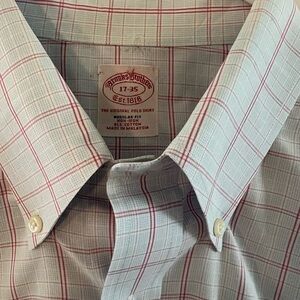 Brooks Brothers men’s dress shirt size 17-35 in blue and white check.